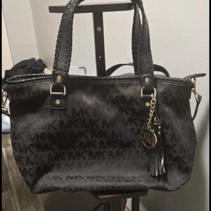 Michael Kors Black and Gray MK Logo Shoulder Bag